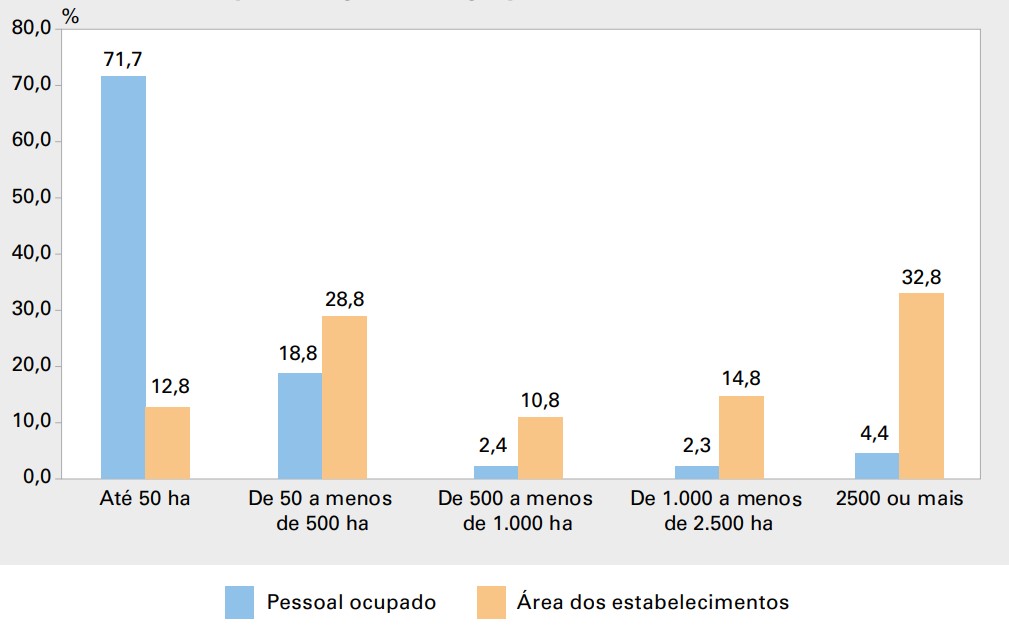 Proporção da área dos estabelecimentos e do pessoal ocupado, segundo os grupos de área - Brasil - 2017.jpg