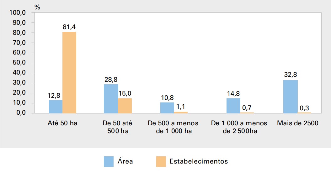 Distribuição da área e da quantidade de estabelecimentos rurais, segundo os grupos de área - Brasil - 2017.jpg